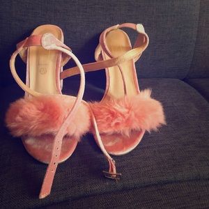 TRUFFLE COLLECTION Pink Furry Heels